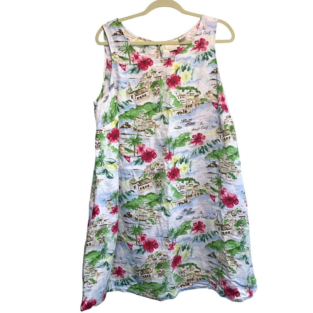 Cynthia Rowley Amalfi Coast Linen Shift Dress 1X Tropical Sleeveless Pocket